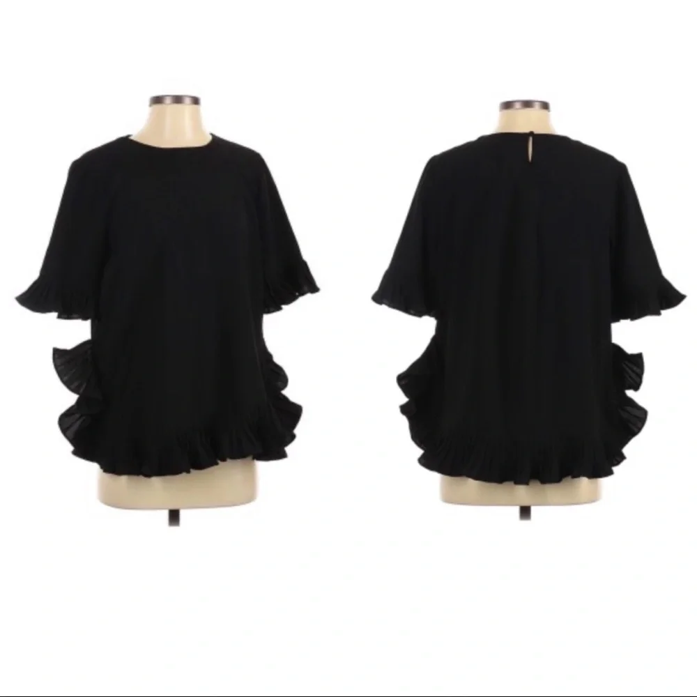 Carmen Marc Valvo Pleated-Trim Elbow-Sleeve Blouse - Picture 2 of 14